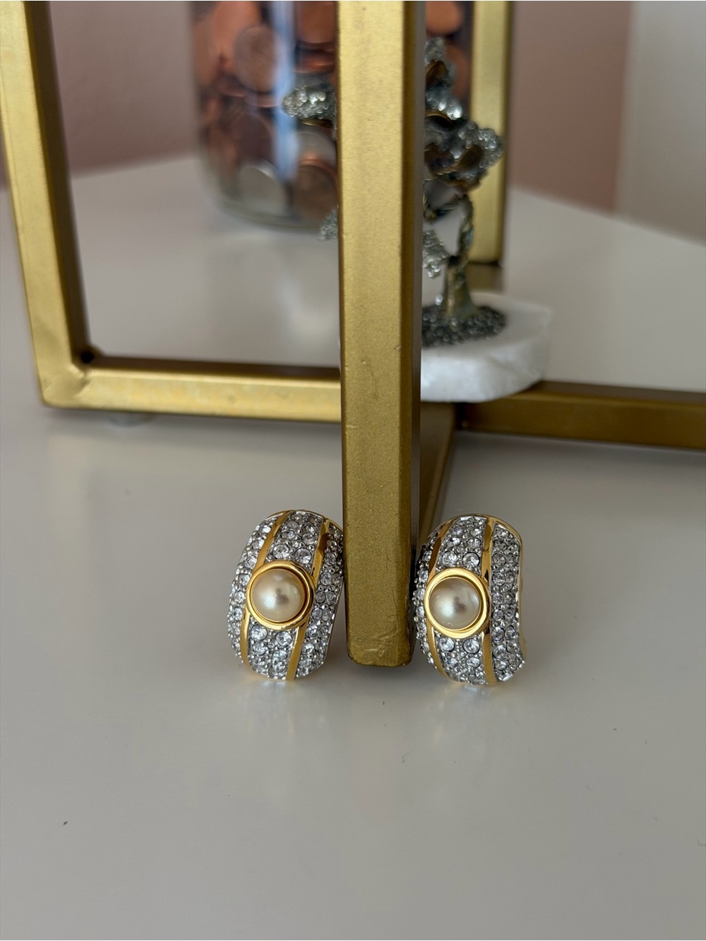 Vintage Pre-Owned Swarovski Crystal Pave Domed Bow Clip-On Statement Earrings